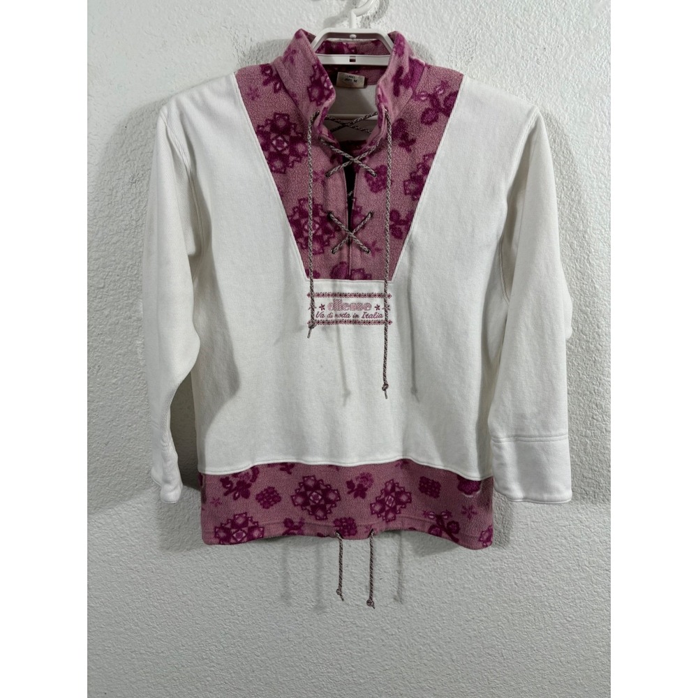 Ellesse Italy Floral Lace‎ Up Pullover Sweatshirt Womens Size M *Spotting